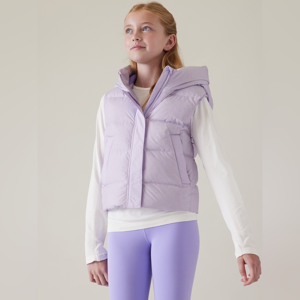 Athleta Girl Crop Down Vest Lavender Purple Size M (8/10) Like New